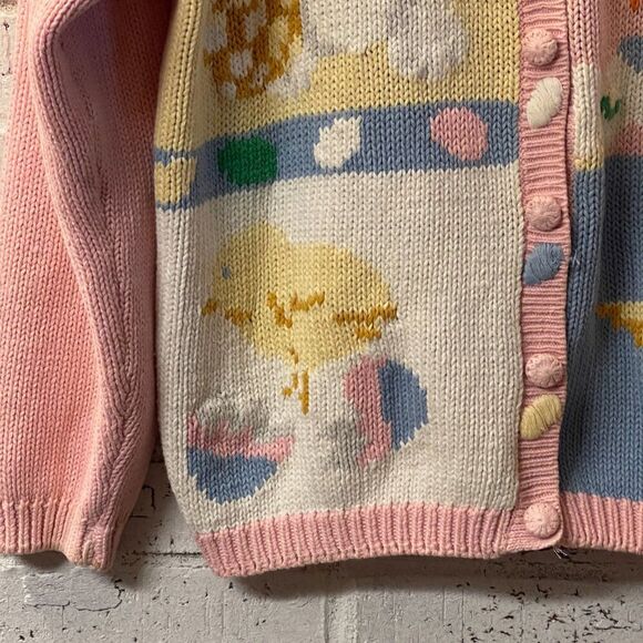 Vintage Alexandra Bartlett Handcrafted Easter Knit Cardigan Pastel Bunny Carrot - Picture 3 of 12